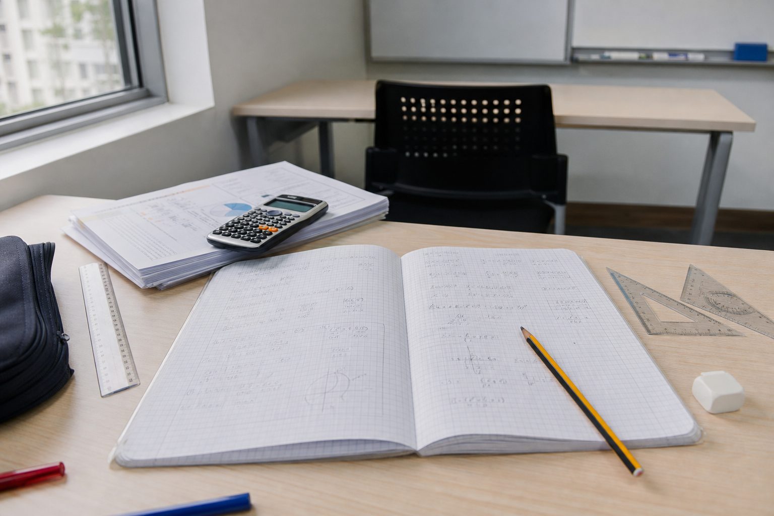 Open notebook and study materials at Rochor Study Desk